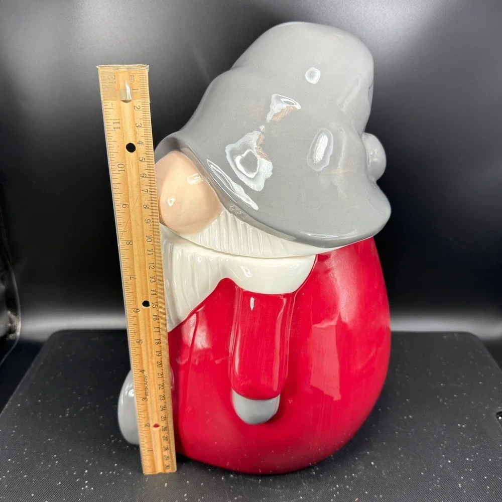 Pottery Barn Christmas Gnome Cookie Jar Red Canister Ceramic Holiday Large NEW
